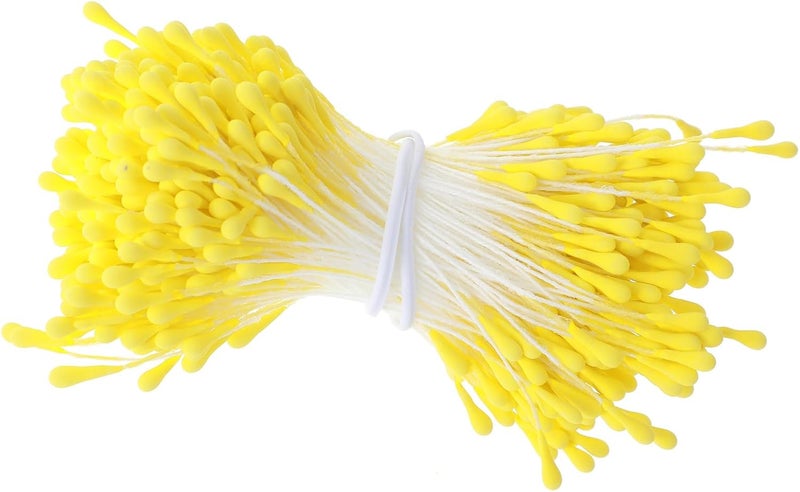 Tyqour 350 Pcs Flower Stamens, 3mm Yellow Pearl Double Heads Handmade Stamen for Flower Making, Artificial Floral Stamens for Crafts Wedding Bouquet Scrapbook Decoration - Image 1